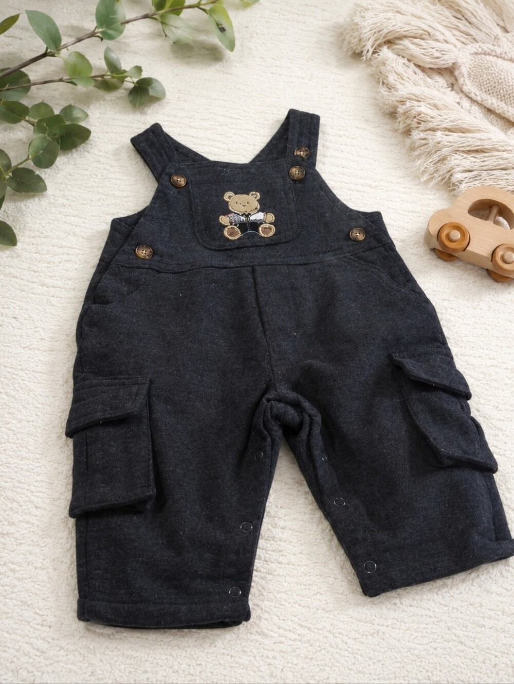 Size 0–3M Charcoal Baby Overalls – The Children’s Place – Bear Patch – NWOT